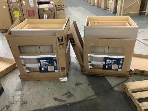 Lot of (2) Hampton Bay Sinclair 30 in. W x 24 in. D x 34.5 in. H Assembled Base Cabinet in Shaker Light Oak - Lot 144JF