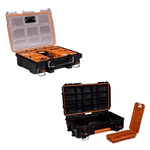 RIDGID Pro Gear System Gen 2.0 Stackable Durable Compact Power Tool Box With Secure Hang Mounts & Heavy Duty Impact Resistant Multi-section Tool and Small Parts Organizer With Transparent Lid - Lot 237JF