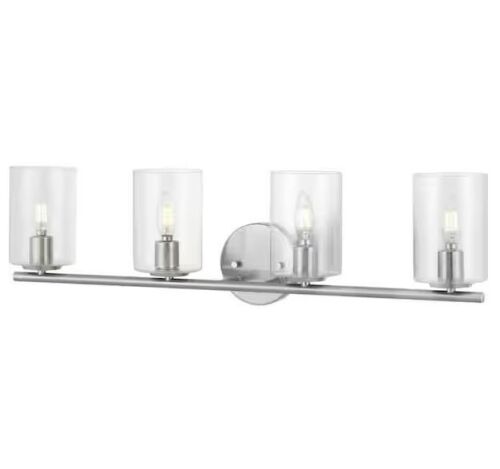 Hampton Bay Champlain 31.5 in. 4-Light Brushed Nickel Modern Bathroom Vanity Light with Clear Glass Shades - Lot 345JF