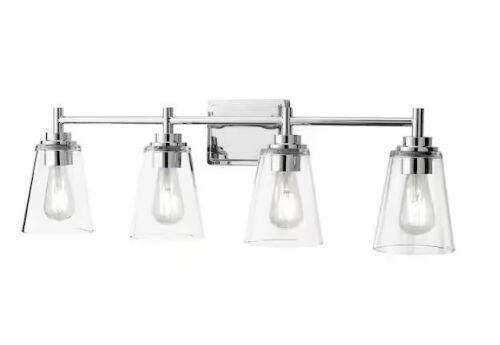 Hampton Bay Wakefield 31 in. 4-Light Chrome Modern Vanity with Clear Glass Shades - Lot 347JF