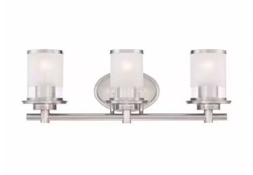 Hampton Bay Truitt 23.25 in. 3-Light Brushed Nickel Vanity Light with Frosted and Clear Edge Glass Shades - Lot 433JF