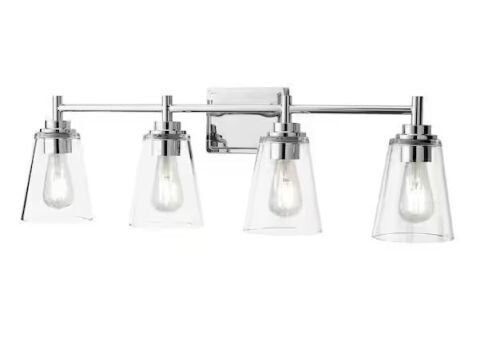 Hampton Bay Wakefield 31 in. 4-Light Chrome Modern Vanity with Clear Glass Shades - Lot 648JF