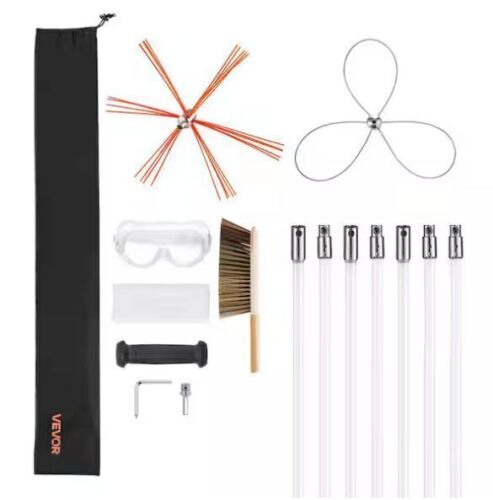 VEVOR 26 ft. Chimney Brush Kit with 8 Nylon Flexible Rods and 2 Brush Heads - Lot 745JF