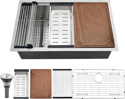 31x18 Inch Undermount Stainless Steel Kitchen Sink Single Bowl 16 Gauge - Lot 78