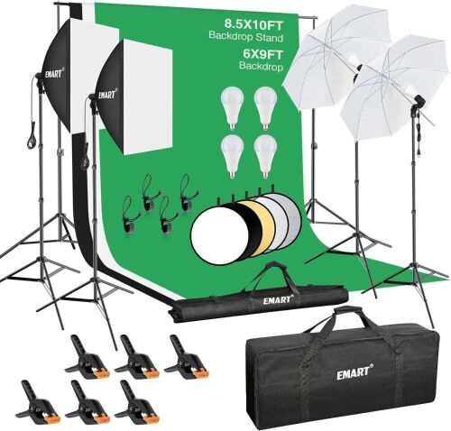 EMART 8.5 x 10 ft Backdrop Support System, Professional Photography Lighting Kit with 50W LED Blub - Lot 252