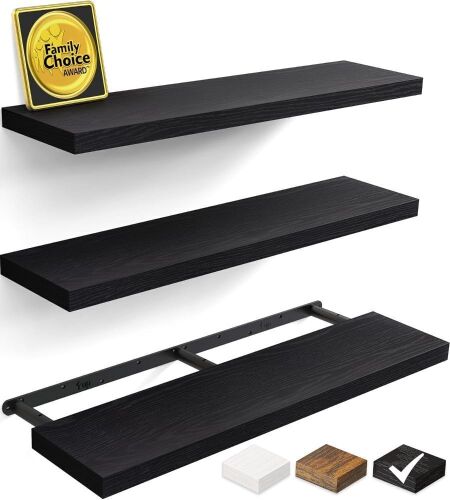 Floating Wall Shelves, 36", Black, Set of 3 - Lot 353