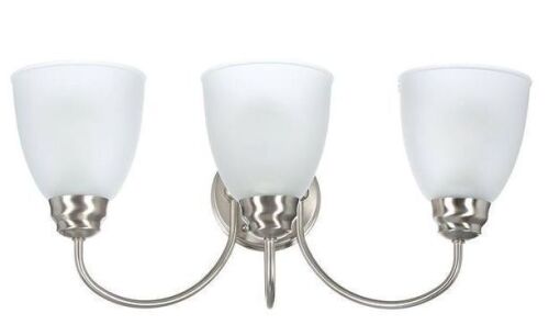 Lot of (2) Hampton Bay Hamilton 3-Light Brushed Nickel Vanity Light with Frosted Glass Shades - Lot 442JF