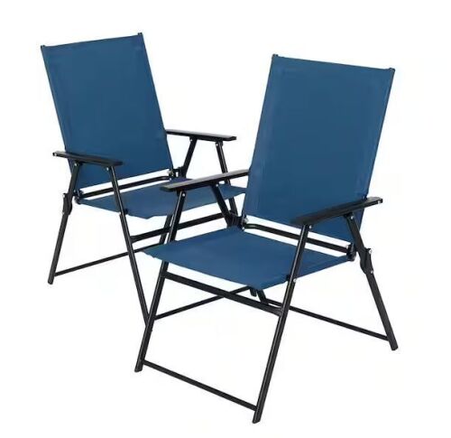 Anmutig Metal Outdoor Folding Lawn Chairs, Navy Blue (Set of 2) - Lot 531JF