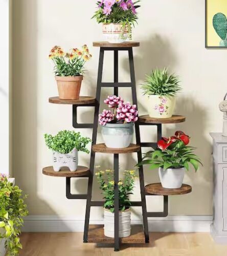 BYBLIGHT Wellston 43.3 in. Rustic Brown Wood Indoor 7 Tier Corner Plant Stand - Lot 634JF