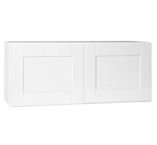 Hampton Bay Shaker 36 in. W x 24 in. D x 12 in. H Assembled Deep Wall Bridge Cabinet in Satin White - Lot 635JF