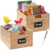 Set of 2 Water Hyacinth Pantry Baskets w/ Chalkboard, Marker - 16in - Thumbnail 1