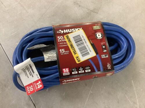 Husky 50 ft. 14/3 Medium Duty Cold Weather Indoor/Outdoor Extension Cord, Blue - Lot 319JF
