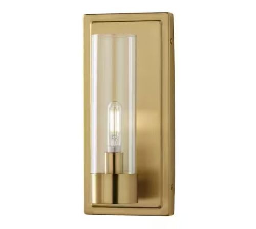 Lot of (2) Home Decorators Collection Closmere 5 in. 1-Light Brushed Gold Mid-Century Modern Wall Sconce with Clear Glass Shade - Lot 402JF