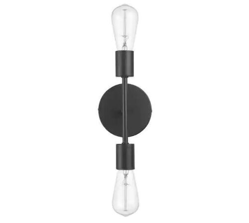 Lot of (4) Hampton Bay 10 in. 2-Light Matte Black Plug-In or Hardwire Wall Sconce for Bathroom - Lot 612JF