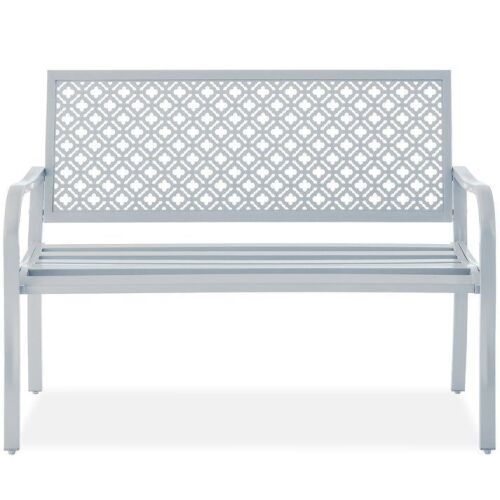 Indoor Outdoor Steel Bench w/ Geometric Backrest, Foot Levelers - Lot 111