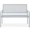 Indoor Outdoor Steel Bench w/ Geometric Backrest, Foot Levelers - Thumbnail 1