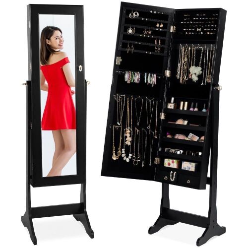Full Length Freestanding Jewelry Mirror Armoire w/ Velvet Interior - Lot 609