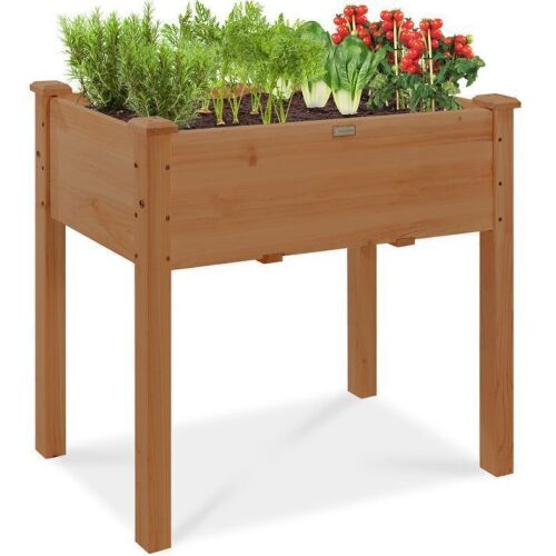 Raised Garden Bed, Elevated Wood Planter Box Stand w/ Bed Liner - 34x18x30in - Lot 614