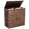 Large Water Hyacinth Double Laundry Hamper Basket w/ 2 Liner Bags - Thumbnail 1