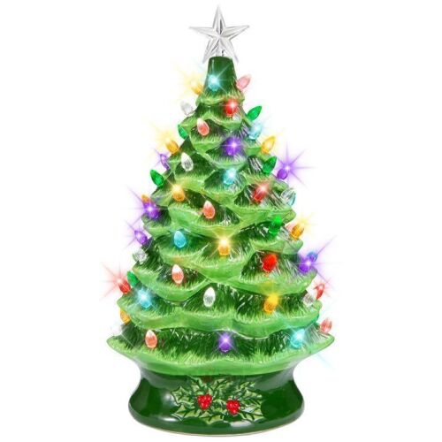 XL Pre-Lit Ceramic Christmas Tree Decoration w/ LED Light, Timer - 24in - Lot 516