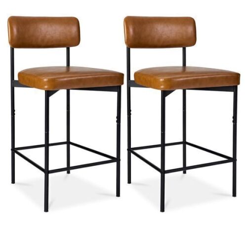 Set of 2 Armless Counter Height Bar Stools, Modern PU Faux Leather Stools - Lot 503