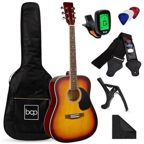 41in Acoustic Guitar Starter Kit w/ Digital Tuner, Padded Case, Picks, Strap - Lot 406