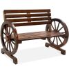 2-Person Rustic Wooden Wagon Wheel Bench w/ Slatted Seat and Backrest - Missing Some Hardware - Thumbnail 1