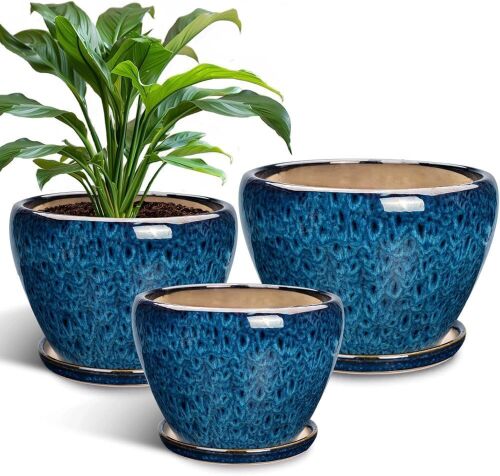Ceramic Plant Pots Indoor, 10 Inch 8 Inch 6 Inch Round Planters - Lot 566