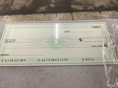 Giant Dry Erase Fake Check 36" x 16" - Damaged Corner - Lot 763