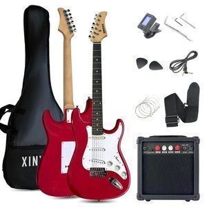 39in Full Size Beginner Electric Guitar Starter Kit w/Case, Strap, 20W Amp, Strings, Pick, Tremolo Bar - Lot 168