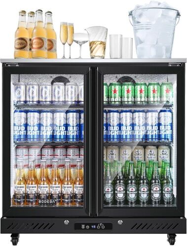 BODEGACOOLER Back Bar Cooler with 2 Glass Doors, 7.7Cu.ft - Missing 2 Wheels - Lot 10JF