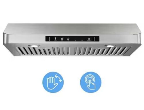 VIKIO 30 in. 900CFM Ducted Under Cabinet Range Hood in Stainless Steel with 3-Way Venting Removable LEDS and Gesture Control - Lot 44JF