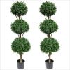66" Artificial Boxwood Triple Ball Topiary Trees, Set of 2 - Thumbnail 1