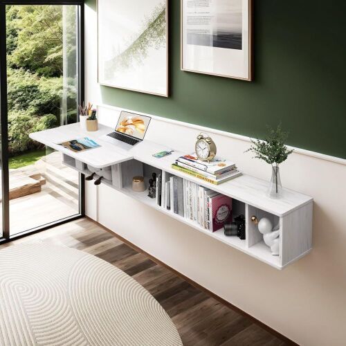 Pmnianhua 70'' Wall Mounted Floating Desk with Storage Shelves - Lot 34JF