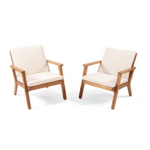 Walker Edison Outdoor Acacia Wood Chairs, Set of 2 - Lot 32JF