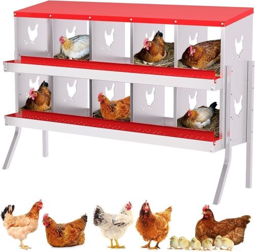 GarveeLife 10 Compartment Chicken Nesting Box with Metal Legs - Lot 15JF