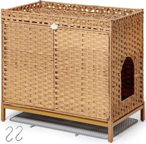 Handwoven Rattan Litter Box Enclosure with Mat - Lot 29JF