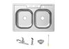 Glacier Bay 33 in. Drop-In 50/50 Double Bowl 20 Gauge Stainless Steel Kitchen Sink with Faucet - Thumbnail 1
