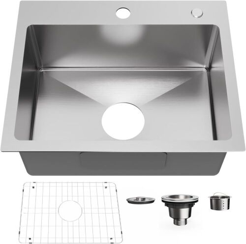 Bathenum 20" x 16" Drop in Kitchen Sink Stainless Steel Single Bowl - Lot 182