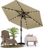 MASTERCANOPY Patio Umbrella with Solar LED Lights, 7.5ft, Khaki - Thumbnail 1