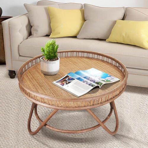 FINECASA Boho Rattan Coffee Table, 32" x 18'' - Lot 285