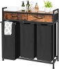 Laundry Sorter 3 Section, 180L Laundry Hamper Basket with Shelf and 2 Drawers, 3 Compartment Clothes Storage Organizer Cart, Pull-Out Removable Oxford Fabric Bags - Thumbnail 1