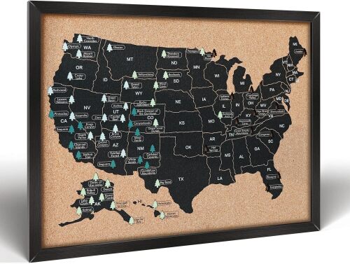 National Park Map, Premium Grade National Park Wall Decor, Equipped with a National Park Tracker Function and Designed with a National Park Checklist, Are a Must-Have for National Park Art Enthusiasts. (Wooden) - Lot 44