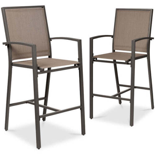 Set of 2 Outdoor Barstools, Patio Chairs w/ Footrests, All-Weather Mesh - Lot 2064