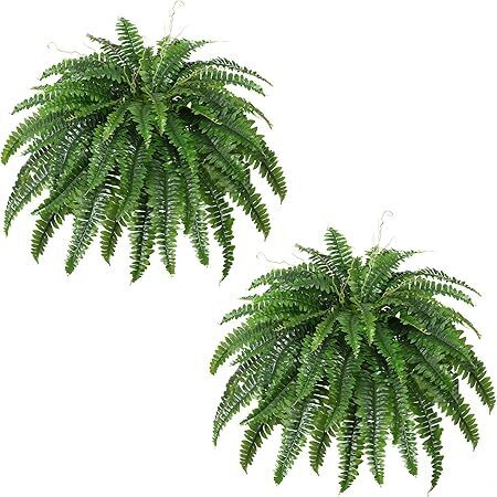 Artificial Boston Fern Bush- Set of 2 Large Artificial Ferns for Outdoors, 45Inch Large Faux Ferns, Suitable for Office & Living Room Decor, 55Branches for Each Bouquet - Lot 9168