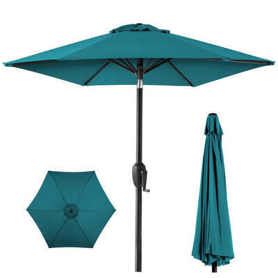 Outdoor Market Patio Umbrella w/ Push Button Tilt, Crank Lift - 7.5ft - Lot 2141