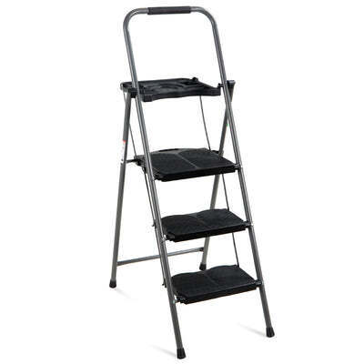 3-Step Folding Steel Ladder w/ Utility Tray, Hand Grip, 330lb Capacity - Lot 2171