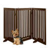31.5in 3-Panel Freestanding Wooden Pet Gate w/ Door, Support Feet - Thumbnail 1