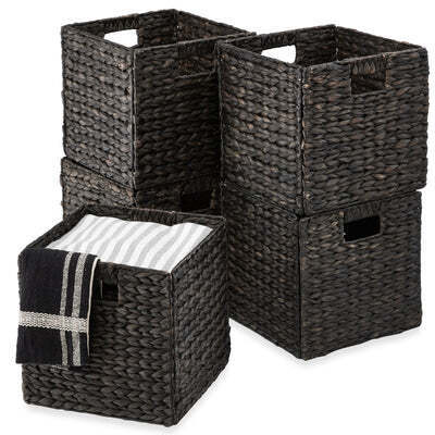 Set of 5 Collapsible Hyacinth Storage Baskets w/ Inserts - 13x13in - Lot 2112