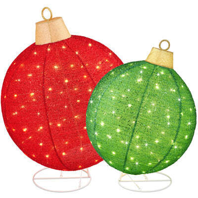 2pc Lighted Pop-Up Christmas Ornaments Decoration w/ 180 LED Lights, Stand - Lot 2186